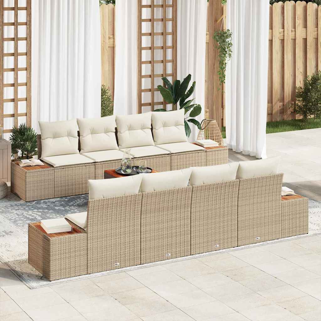 Gartensofa-set mit Kissen 9 pcs Beige Poly Rattan