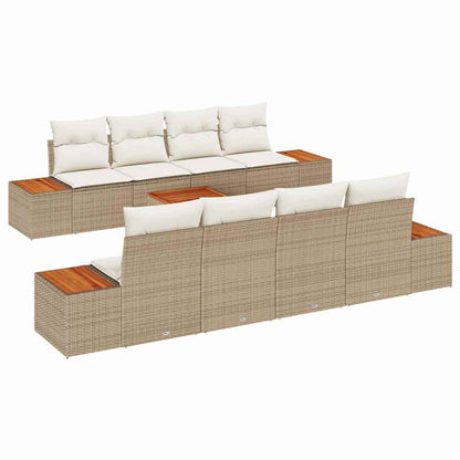 Gartensofa-set mit Kissen 9 pcs Beige Poly Rattan