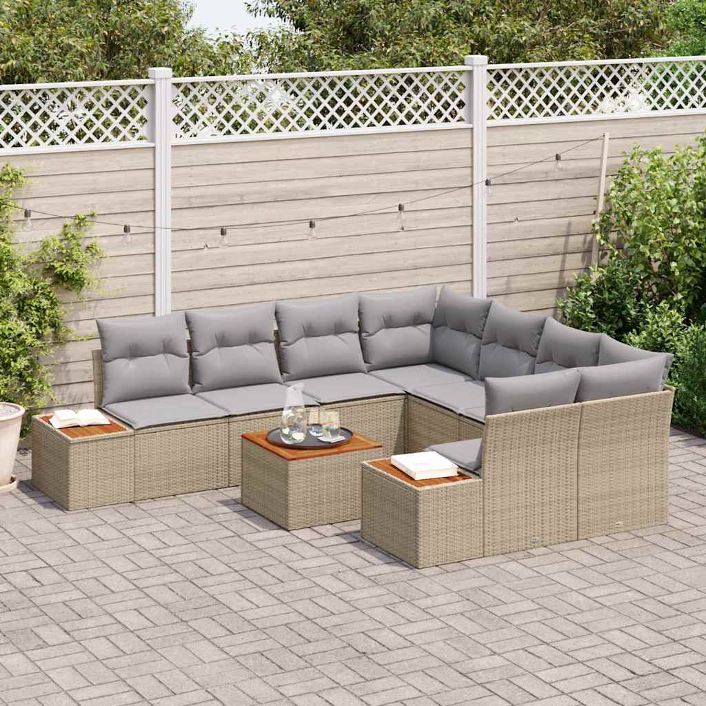 vidaXL Salon de jardin avec coussins 9 pcs Beige Résine tressée