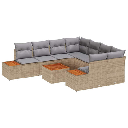 vidaXL Salon de jardin avec coussins 9 pcs Beige Résine tressée