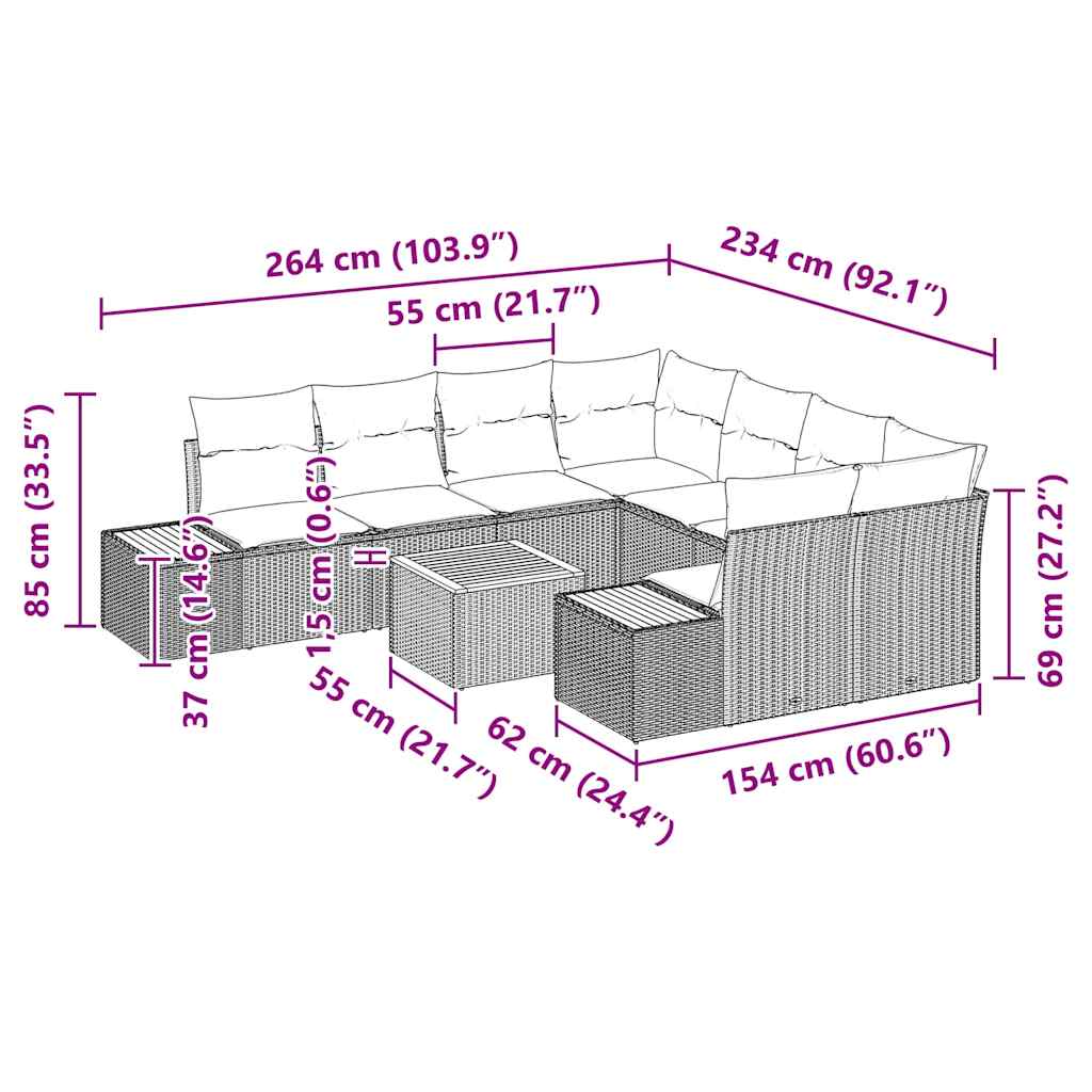 vidaXL Salon de jardin avec coussins 9 pcs Beige Résine tressée