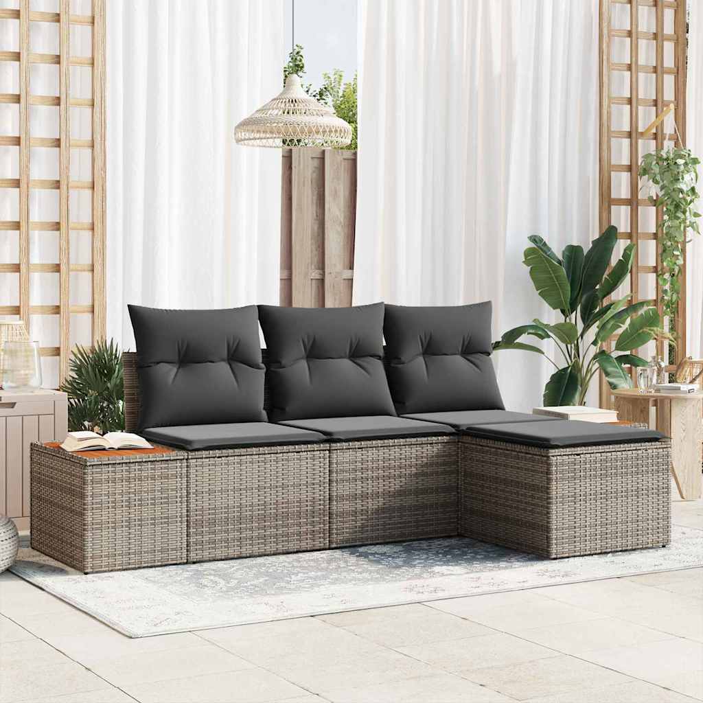Gartensofa-set mit Kissen mit Kissen 4 pcs Grau Poly-Rattan