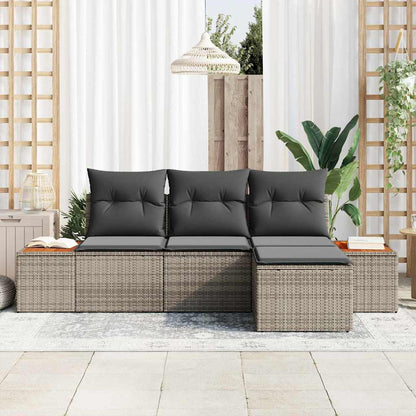 Gartensofa-set mit Kissen mit Kissen 4 pcs Grau Poly-Rattan