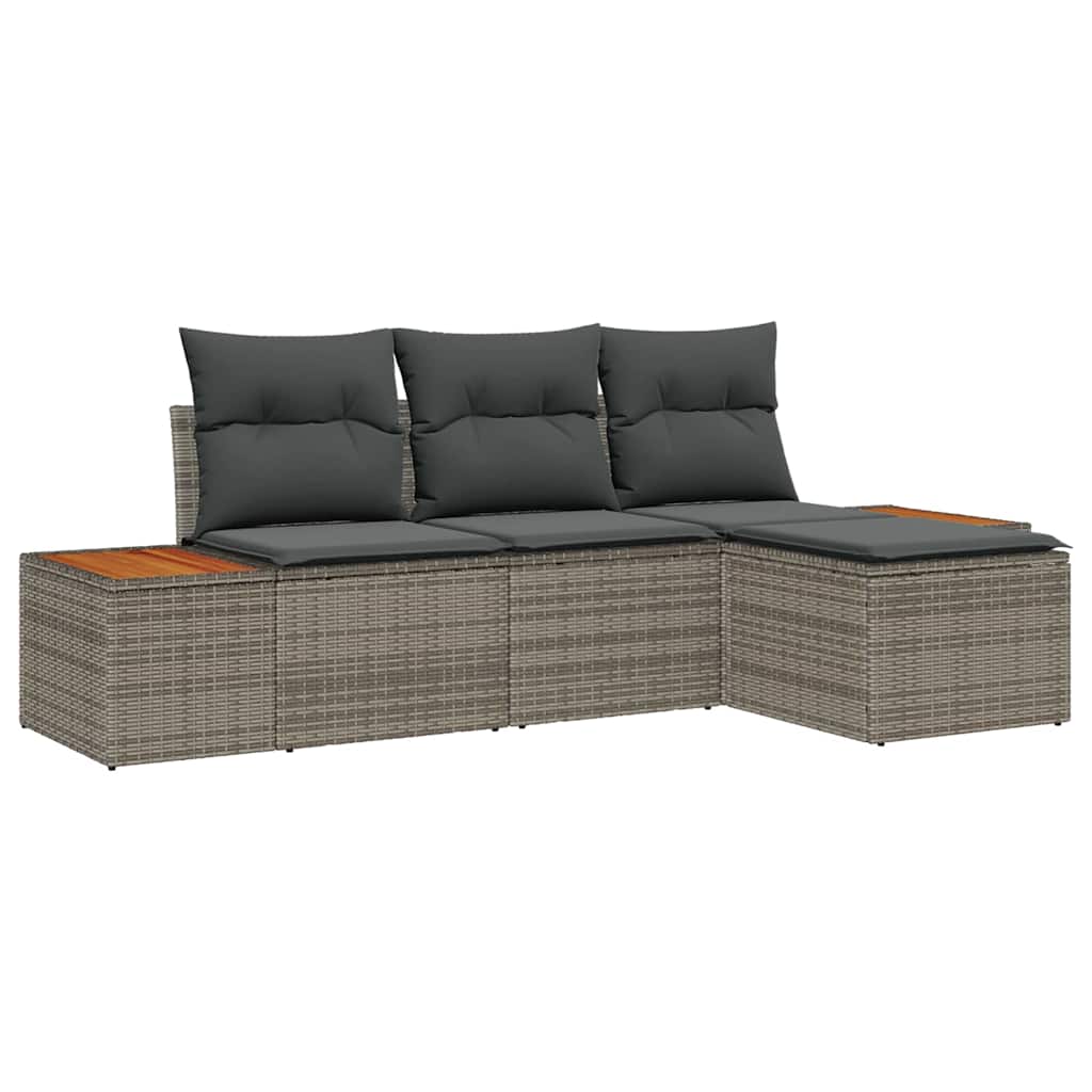 Gartensofa-set mit Kissen mit Kissen 4 pcs Grau Poly-Rattan