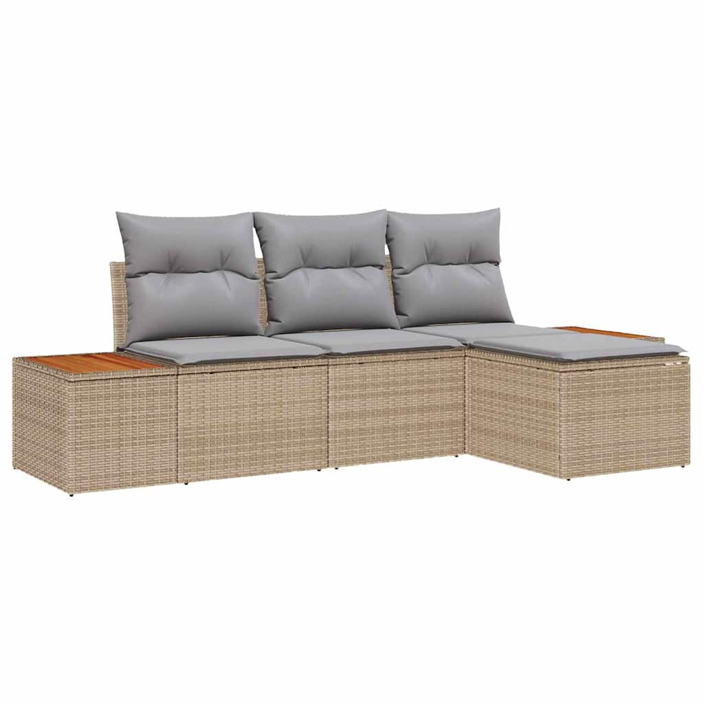 Gartensofa-set mit Kissen mit Kissen 4 pcs Beige Poly-Rattan