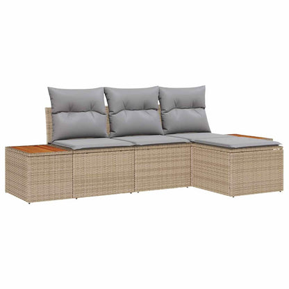 Gartensofa-set mit Kissen mit Kissen 4 pcs Beige Poly-Rattan