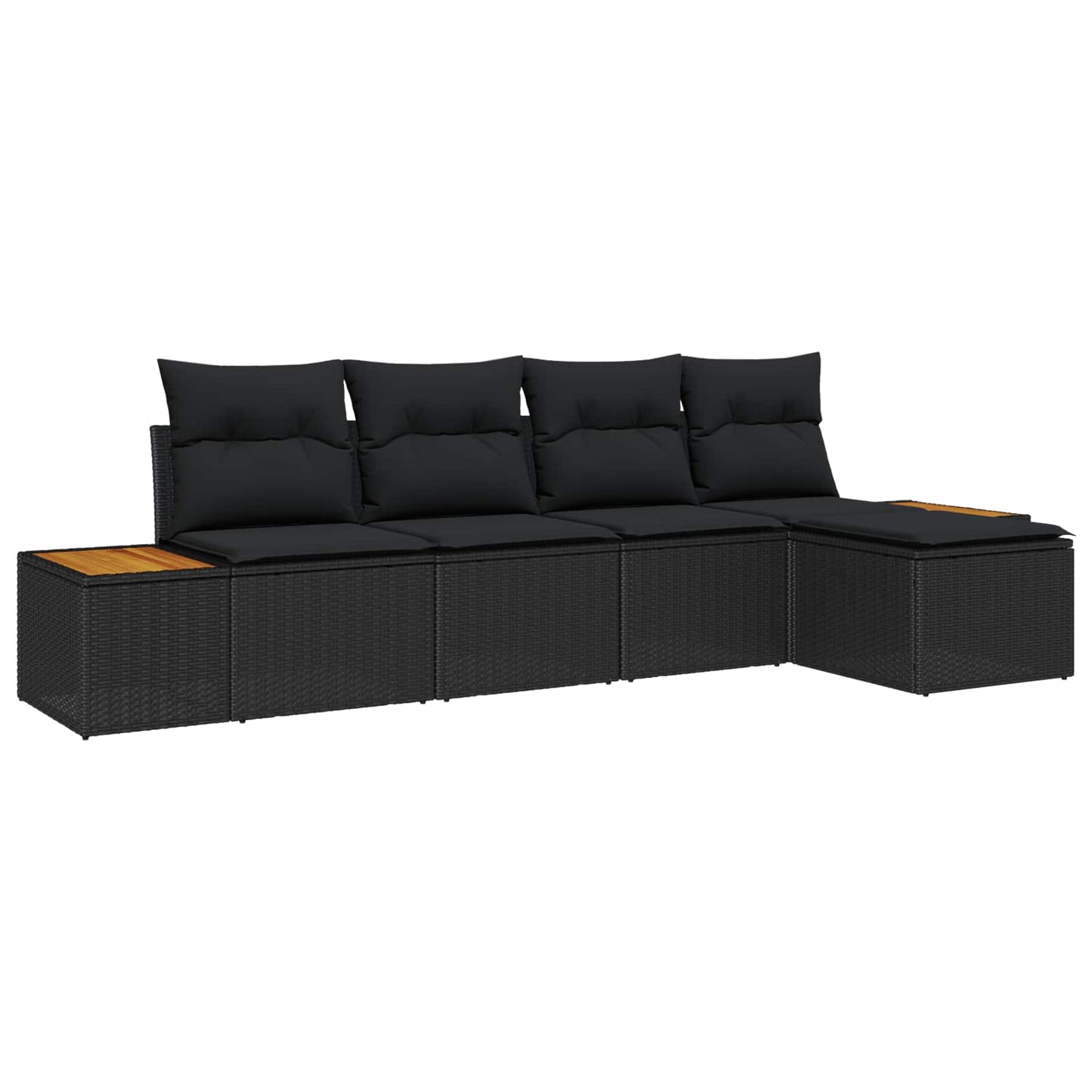 Gartensofa-set mit Kissen 5 pcs Schwarz Poly Rattan