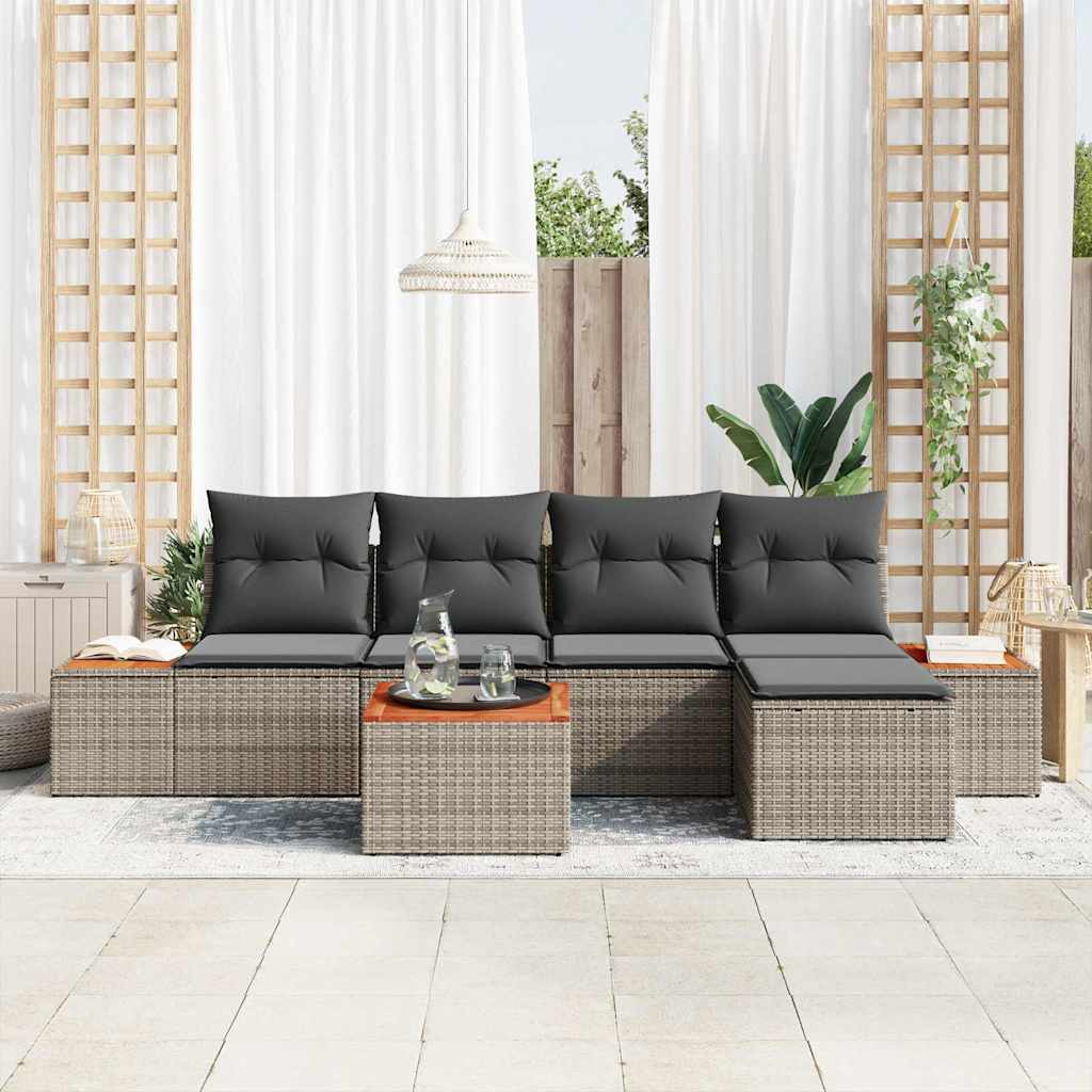 Gartensofa-set mit Kissen 6 pcs Grau Poly Rattan