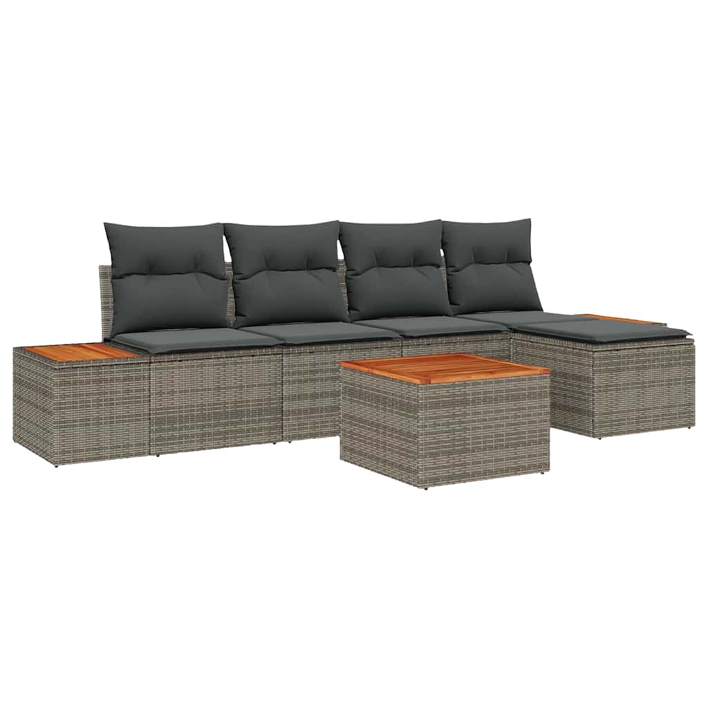 Gartensofa-set mit Kissen 6 pcs Grau Poly Rattan