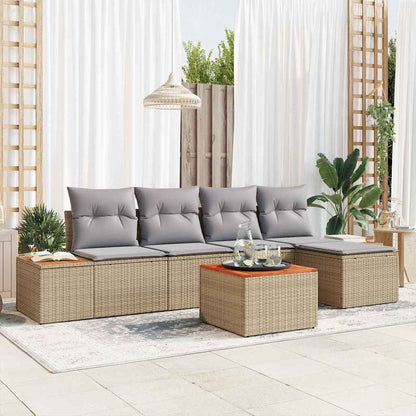 Gartensofa-set mit Kissen 6 pcs Beige Poly Rattan