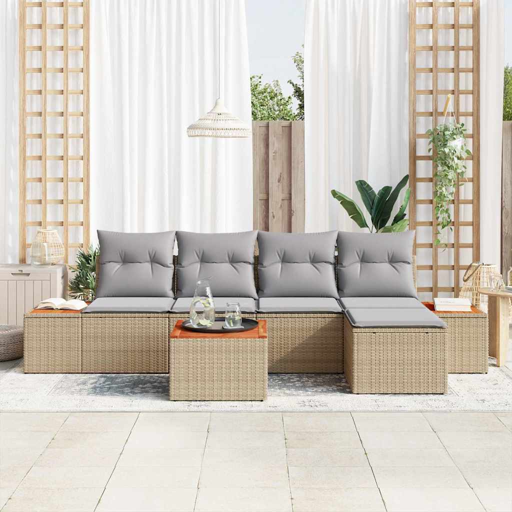 Gartensofa-set mit Kissen 6 pcs Beige Poly Rattan