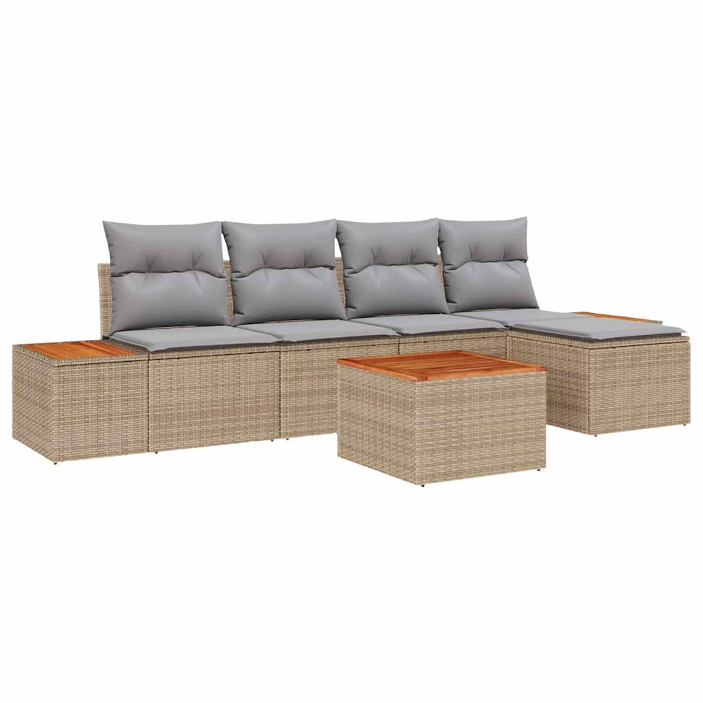 Gartensofa-set mit Kissen 6 pcs Beige Poly Rattan
