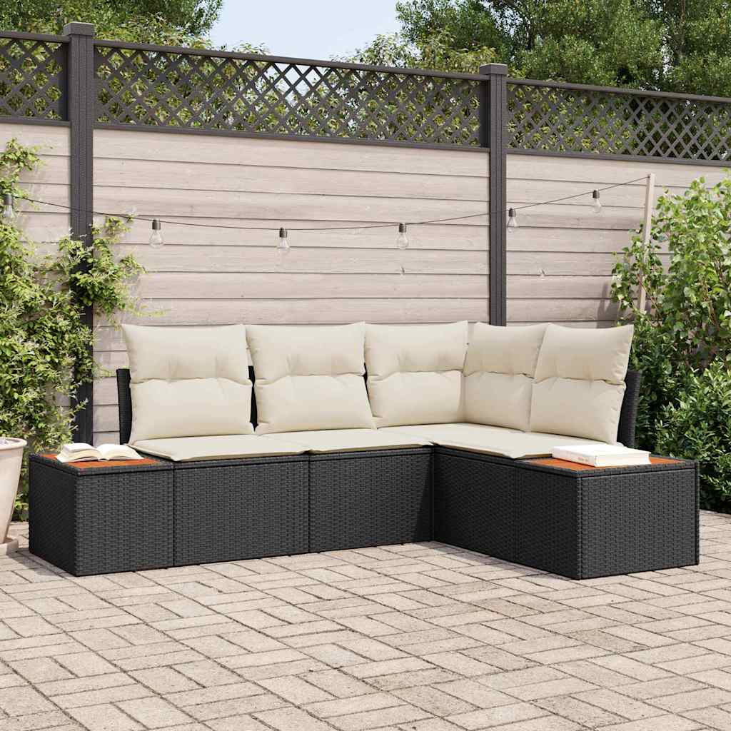 Gartensofa-set mit Kissen 5 pcs Schwarz Poly Rattan