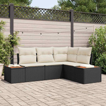 Gartensofa-set mit Kissen 5 pcs Schwarz Poly Rattan