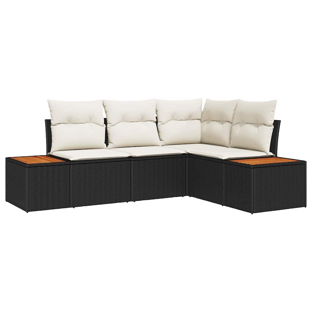 Gartensofa-set mit Kissen 5 pcs Schwarz Poly Rattan