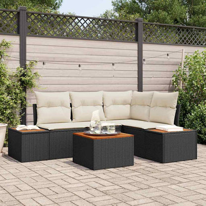 Gartensofa-set mit Kissen 5 pcs Schwarz Poly Rattan