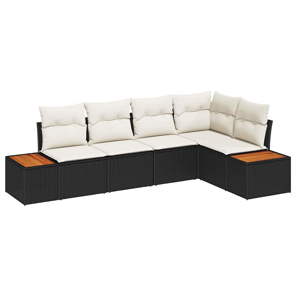 Gartensofa-set mit Kissen 5 pcs Schwarz Poly Rattan