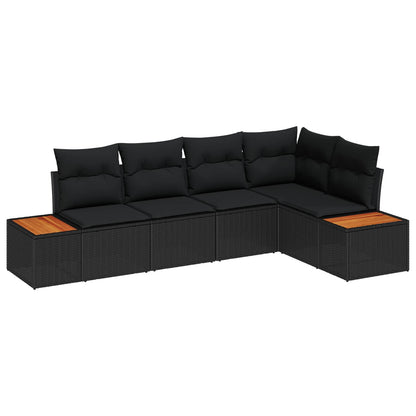Gartensofa-set mit Kissen 5 pcs Schwarz Poly Rattan
