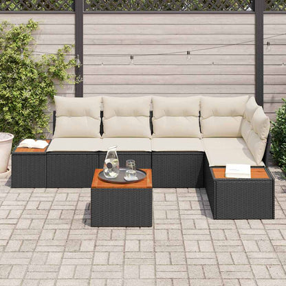 Gartensofa-set mit Kissen 6 pcs Schwarz Poly Rattan