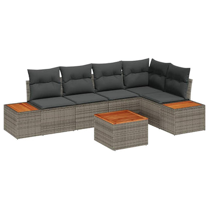 Gartensofa-set mit Kissen 6 pcs Grau Poly Rattan