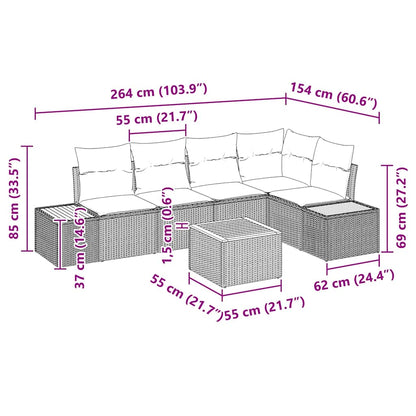 Gartensofa-set mit Kissen 6 pcs Grau Poly Rattan