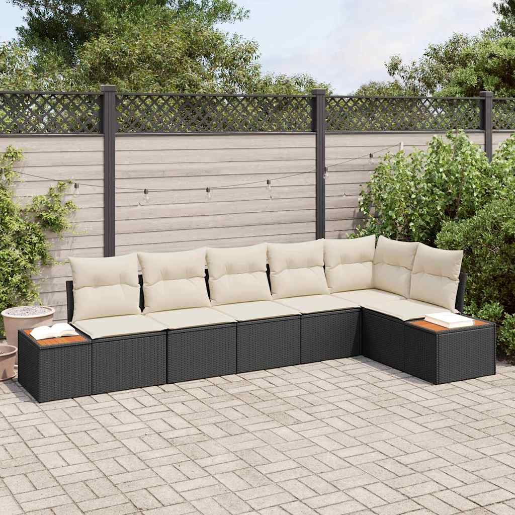 Gartensofa-set mit Kissen 6 pcs Schwarz Poly Rattan
