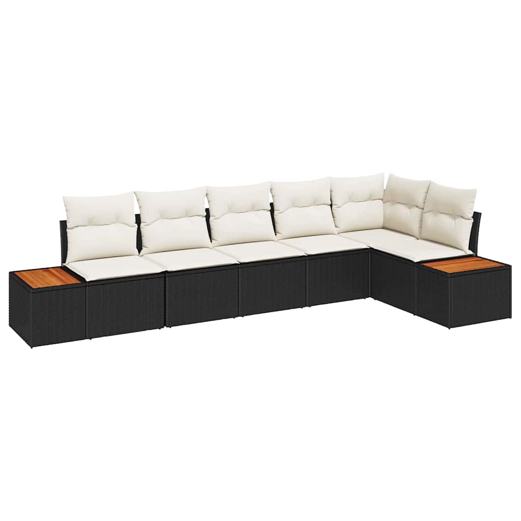 Gartensofa-set mit Kissen 6 pcs Schwarz Poly Rattan