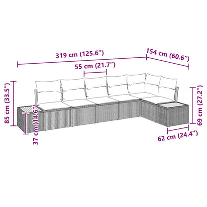 Gartensofa-set mit Kissen 6 pcs Schwarz Poly Rattan