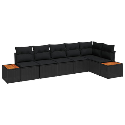 Gartensofa-set mit Kissen 6 pcs Schwarz Poly Rattan