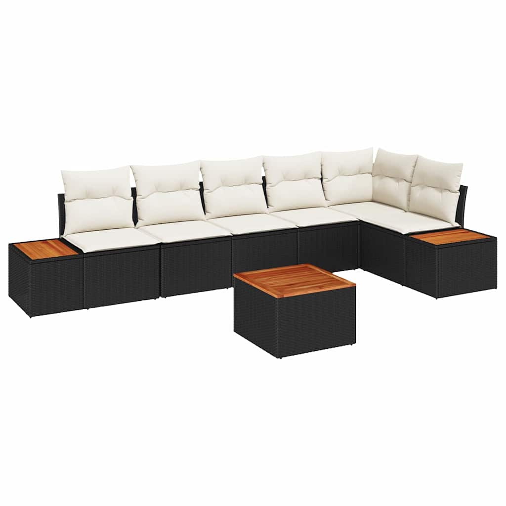 Gartensofa-set mit Kissen 7 pcs Schwarz Poly Rattan