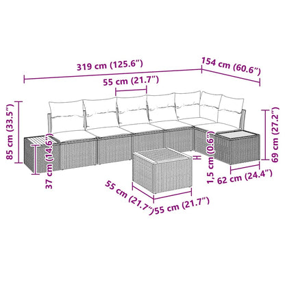 Gartensofa-set mit Kissen 7 pcs Schwarz Poly Rattan