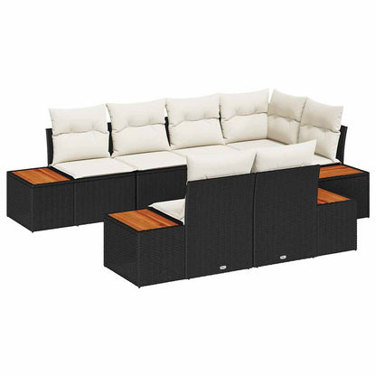 Gartensofa-set mit Kissen 7 pcs Schwarz Poly-Rattan