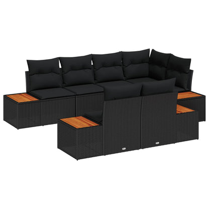 Gartensofa-set mit Kissen 7 pcs Schwarz Poly-Rattan