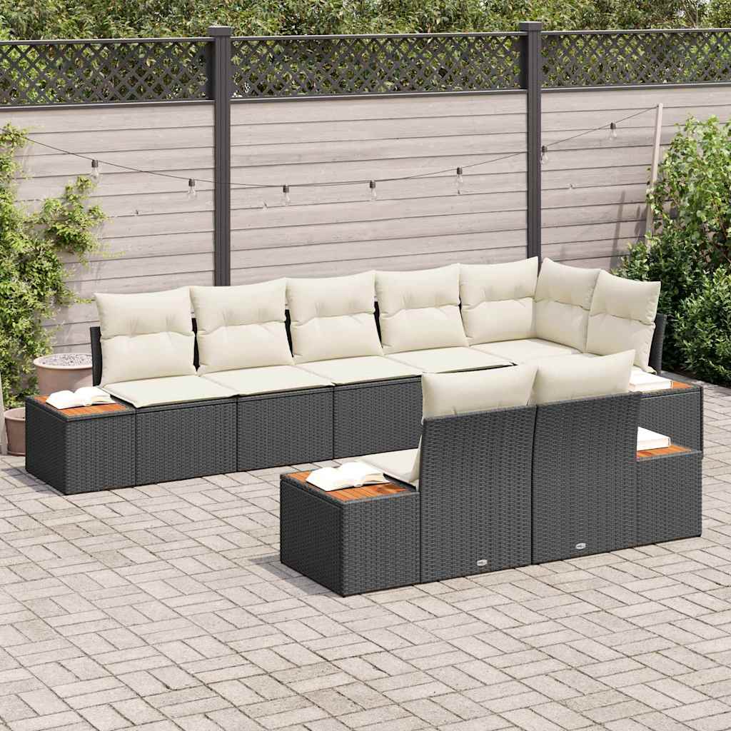 Gartensofa-set mit Kissen 8 pcs Schwarz Poly Rattan