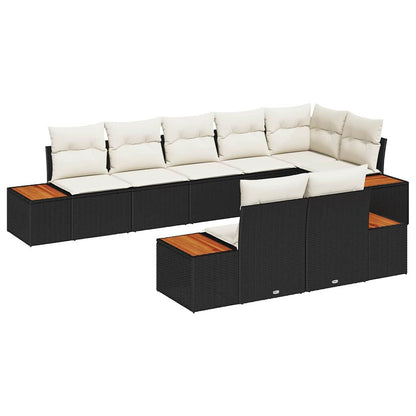 Gartensofa-set mit Kissen 8 pcs Schwarz Poly Rattan