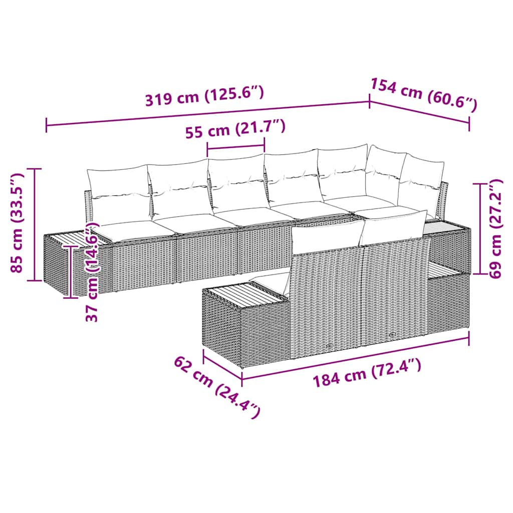 Gartensofa-set mit Kissen 8 pcs Schwarz Poly Rattan