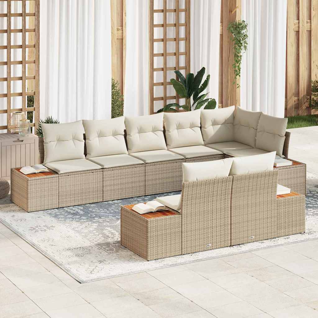 Gartensofa-set mit Kissen 8 pcs Beige Poly Rattan