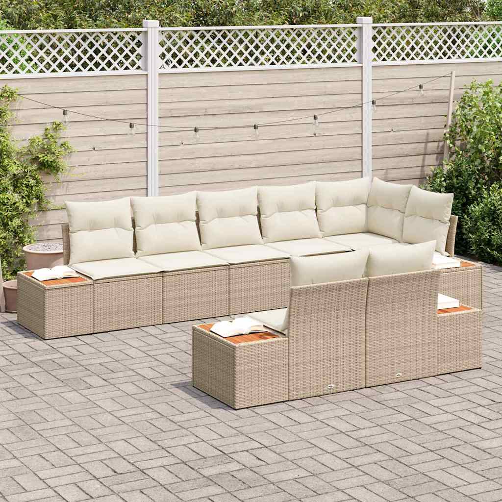 Gartensofa-set mit Kissen 8 pcs Beige Poly Rattan