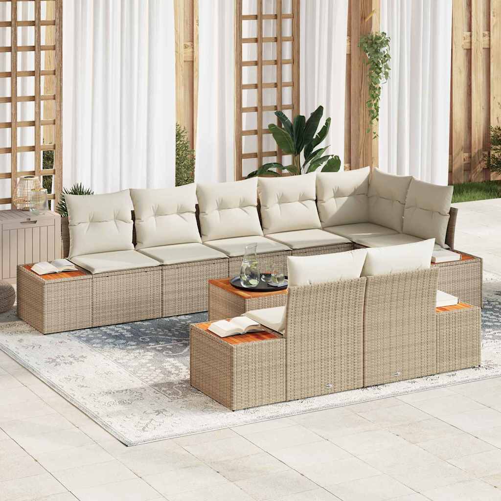 Gartensofa-set mit Kissen 9 pcs Beige Poly Rattan