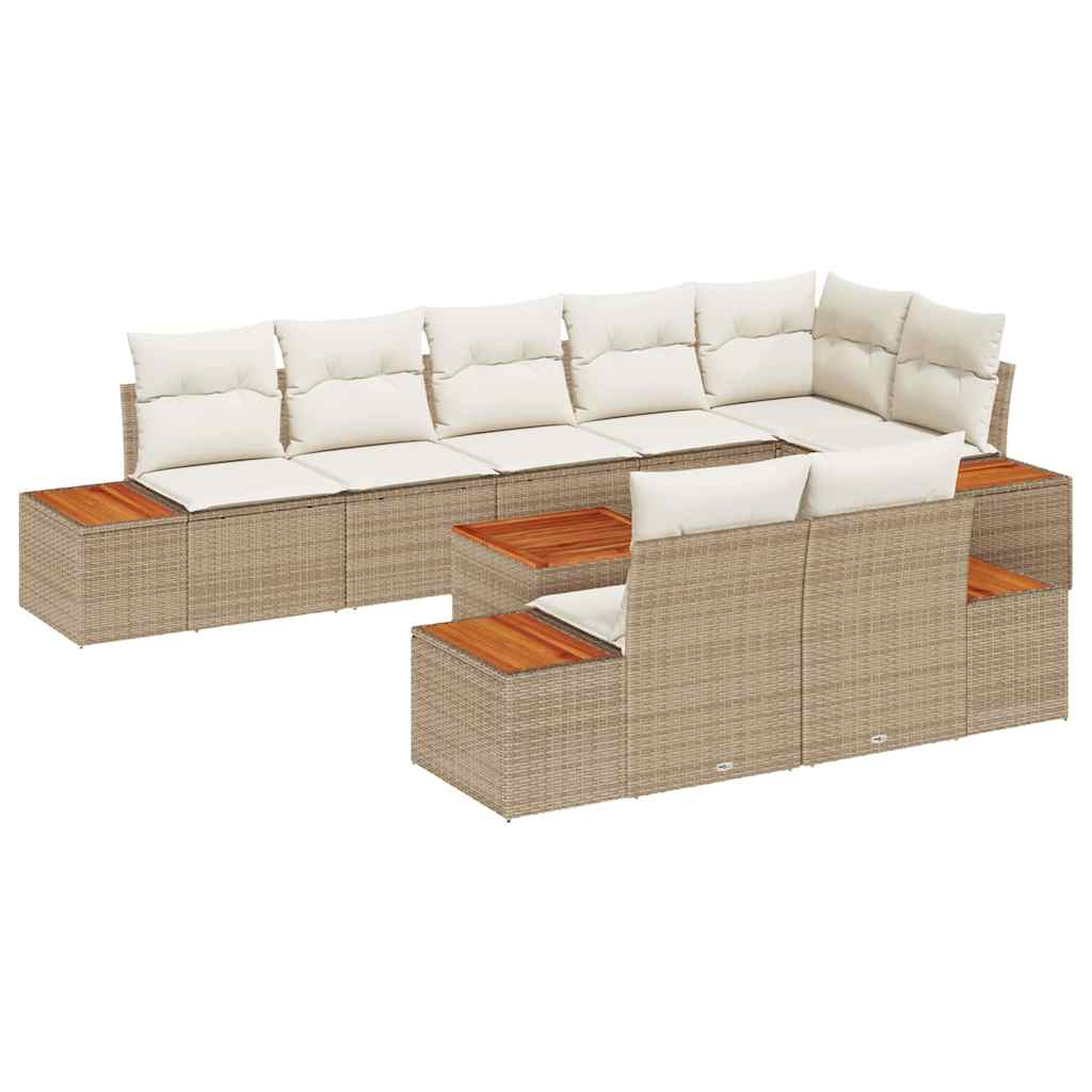 Gartensofa-set mit Kissen 9 pcs Beige Poly Rattan