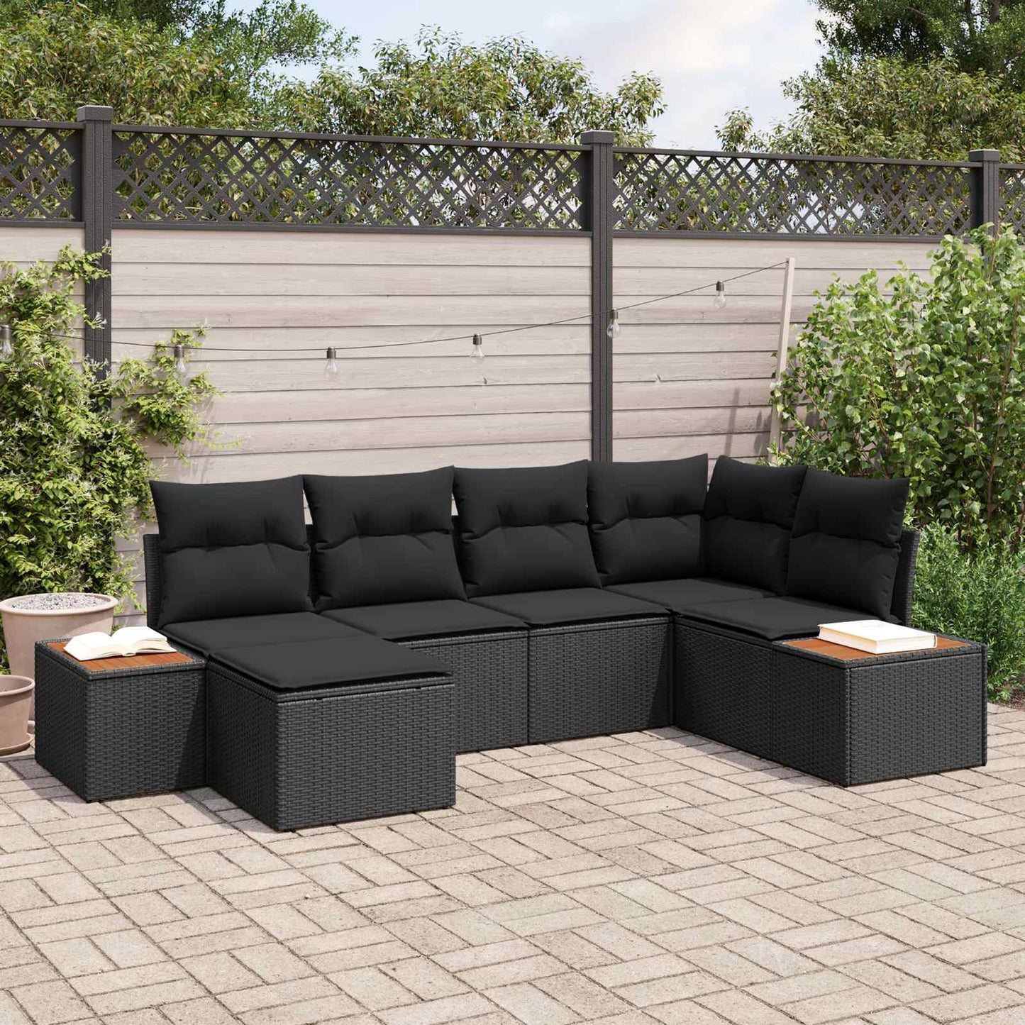 Gartensofa-set mit Kissen 6 pcs Schwarz Poly-Rattan