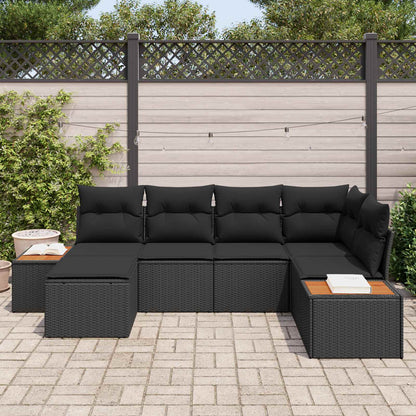 Gartensofa-set mit Kissen 6 pcs Schwarz Poly-Rattan