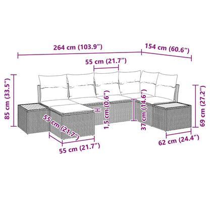 Gartensofa-set mit Kissen 6 pcs Grau Poly-Rattan