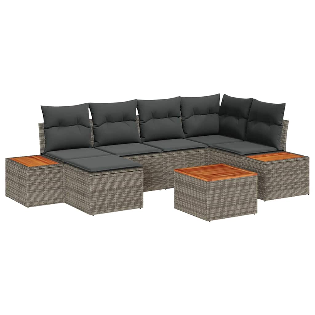 Garten-Sofa-Set mit Kissen 7 pcs Grau Poly-Rattan