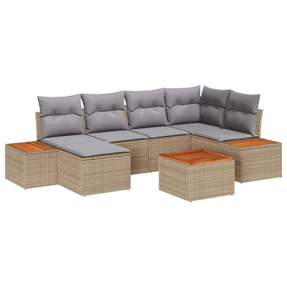 Garten-Sofa-Set mit Kissen 7 pcs Beige Poly-Rattan