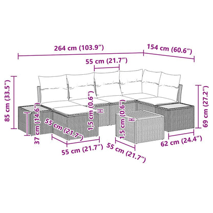 Garten-Sofa-Set mit Kissen 7 pcs Beige Poly-Rattan