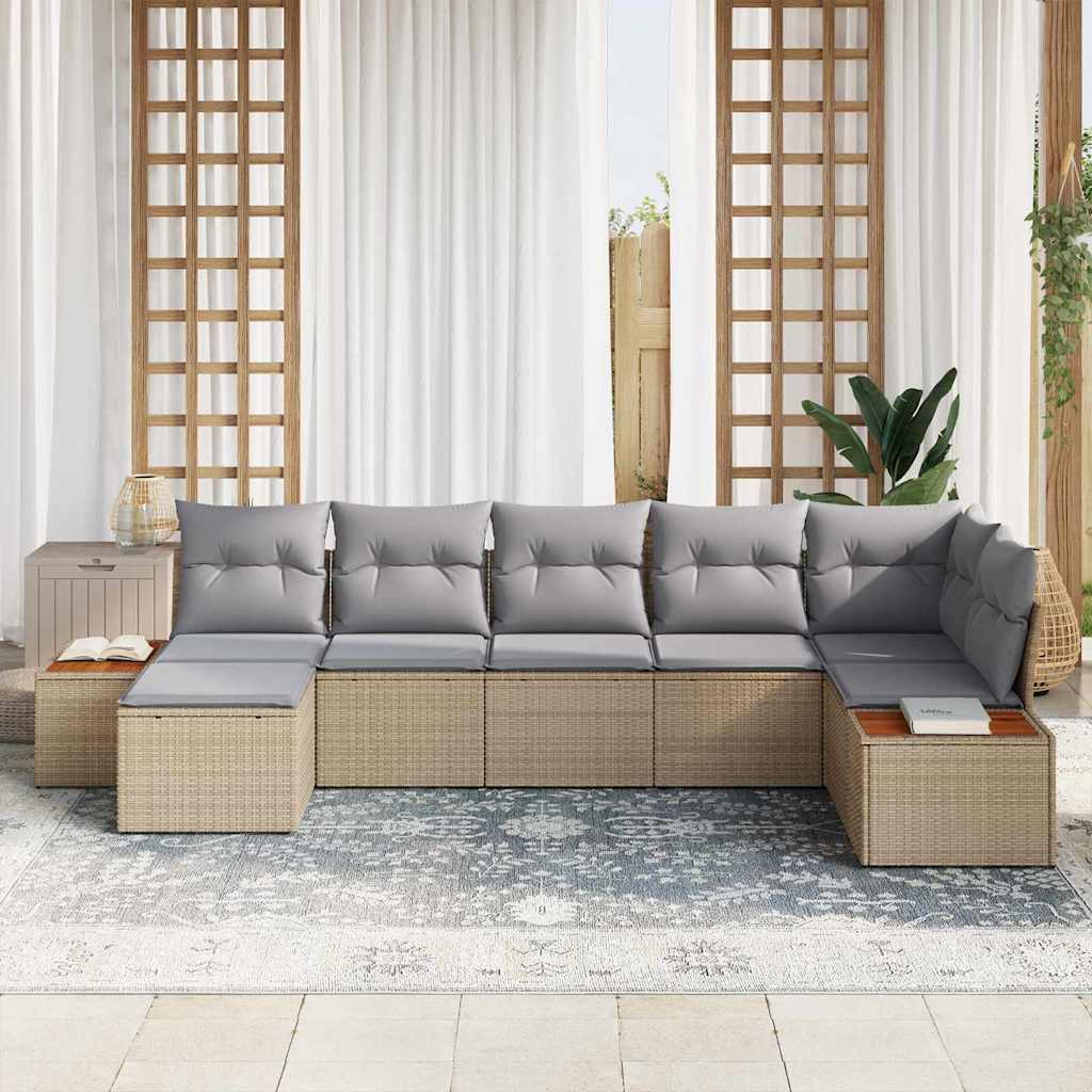vidaXL Gartensofa-set mit Kissen 7 pcs Beige Poly-Rattan