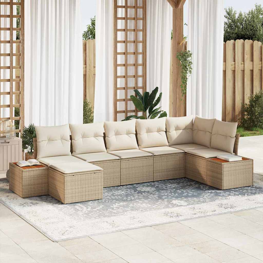Gartensofa-set mit Kissen 7 pcs Beige Poly-Rattan