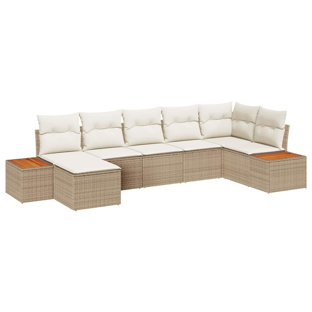 Gartensofa-set mit Kissen 7 pcs Beige Poly-Rattan