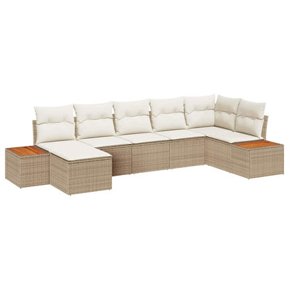 Gartensofa-set mit Kissen 7 pcs Beige Poly-Rattan